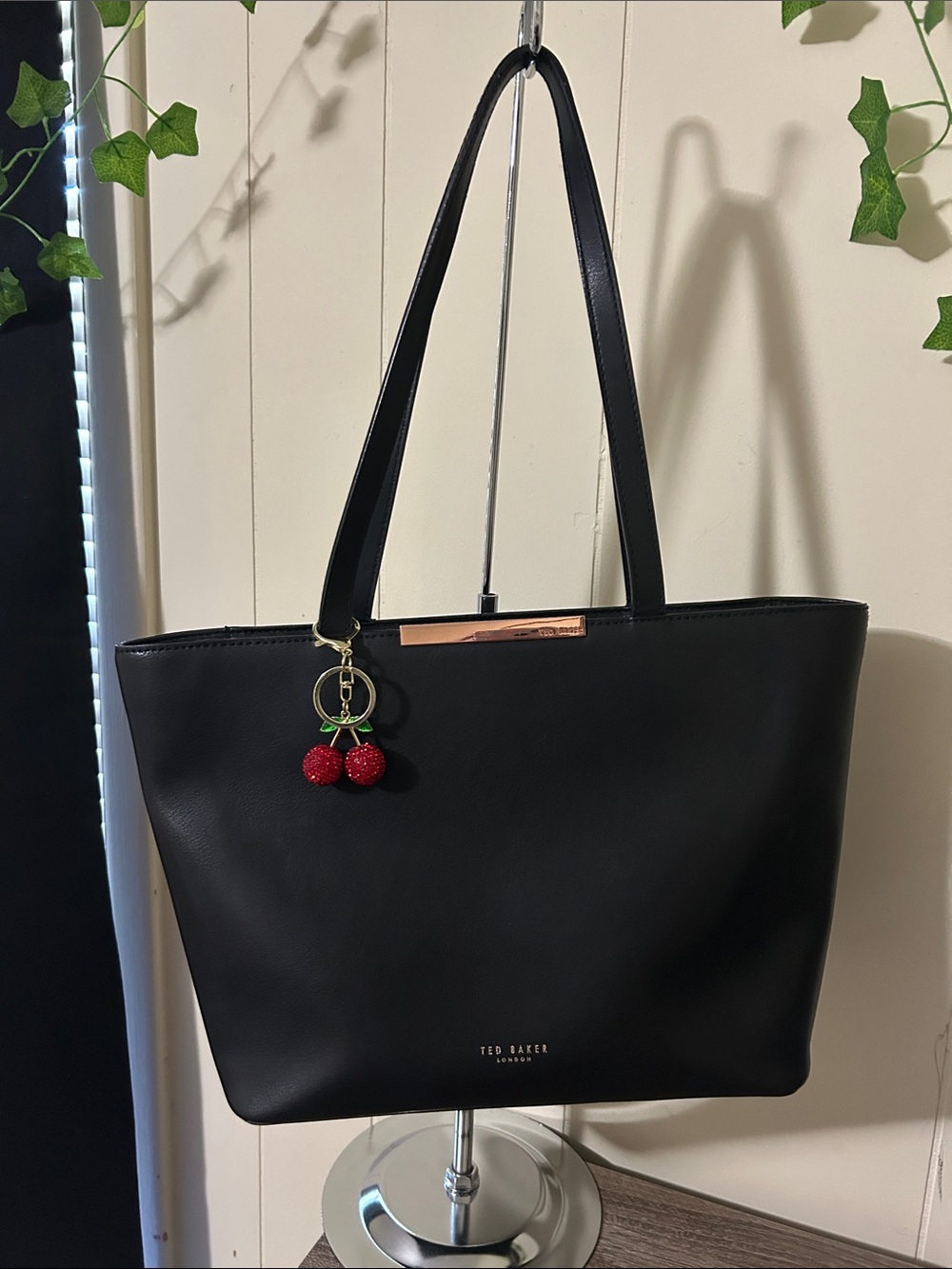 Ted Baker Black Shoulder Tote with Red Cherry Charm